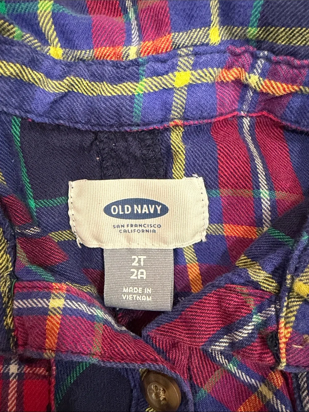 Old Navy Plaid Button-Front dress — Navy, Red & Yellow